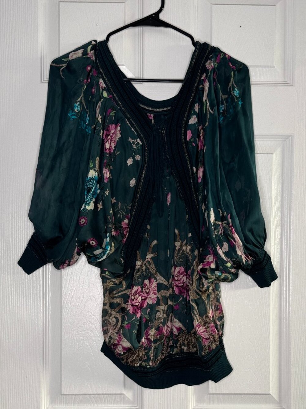Roberto Cavalli green floral silk blouse size 46